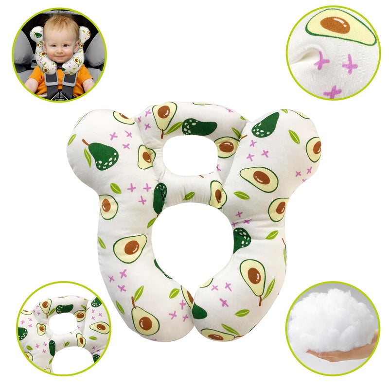 REFLYAWAY Baby Travel Pillow, Infant Kid's Cushion Soft and Skin Friendly for Car Seat, Pushchair and Stroller (White Avocado) - Image 5